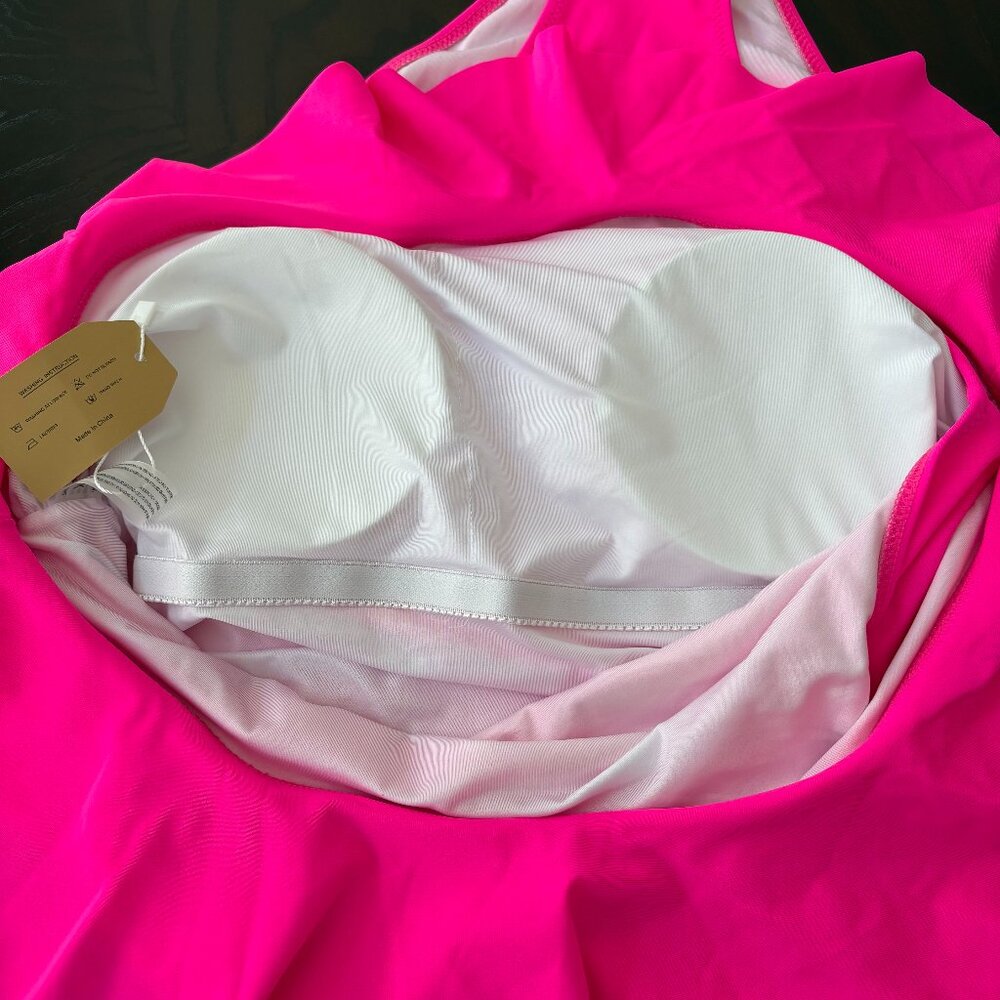 Hot Pink Swimsuit One Piece One Shoulder Ruffle by Hilinker - SZ XL NEW - Picture 5 of 6
